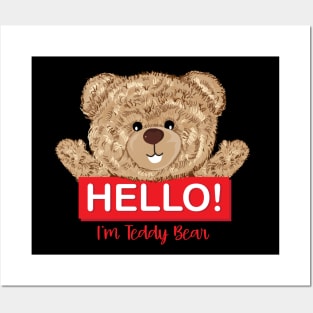 Hello with teddy bear typography design Posters and Art